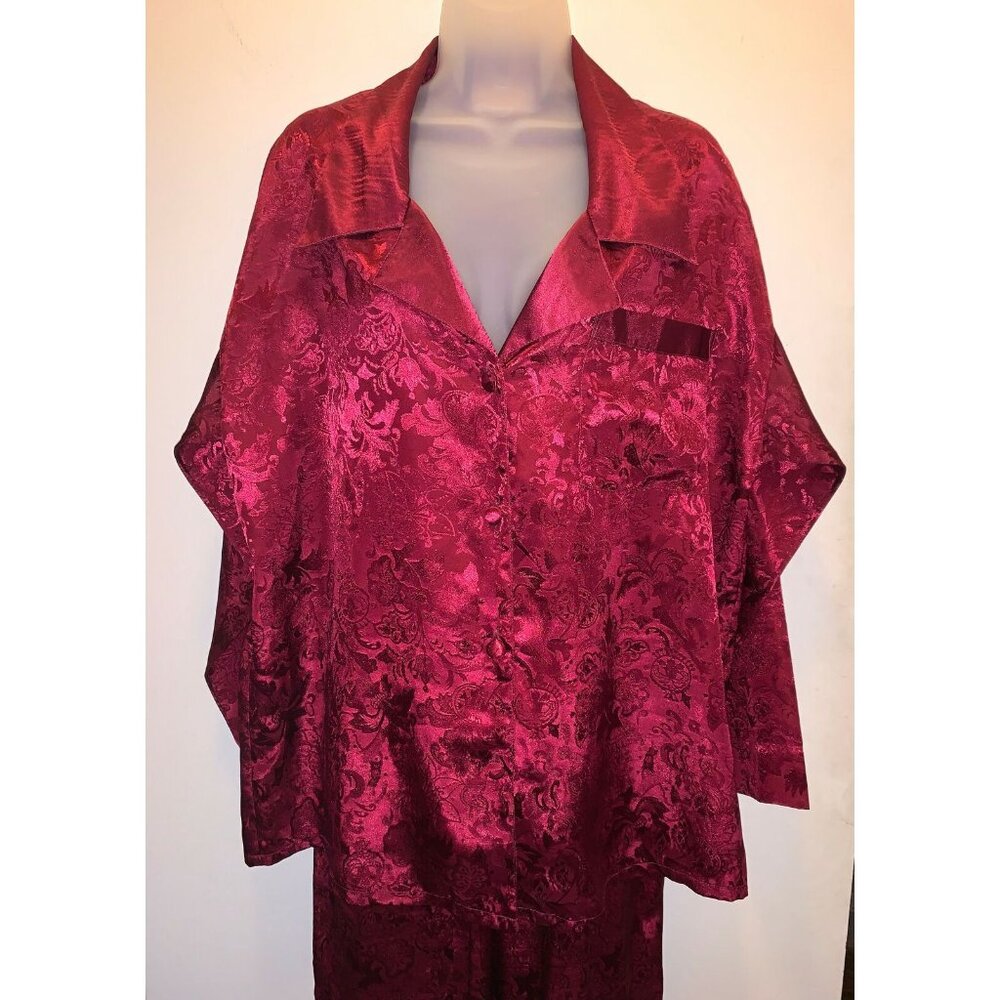 GOLD LABEL VICTORIA'S SECRET Burgundy Maroon Floral Jacquard Pajama Set ~ Small - Picture 3 of 11
